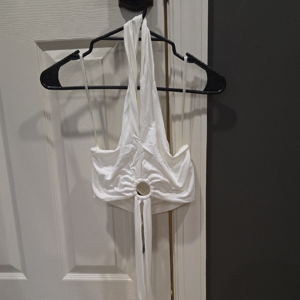 White Halter Top with Ring Detail